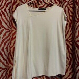 Sympli white short sleeve top with side slit, White, Made in Canada, size 10